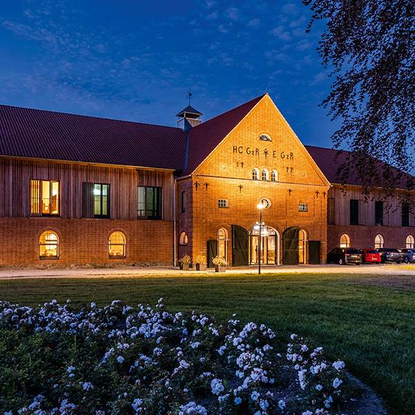 The hotel Breitenbug at night in winter.