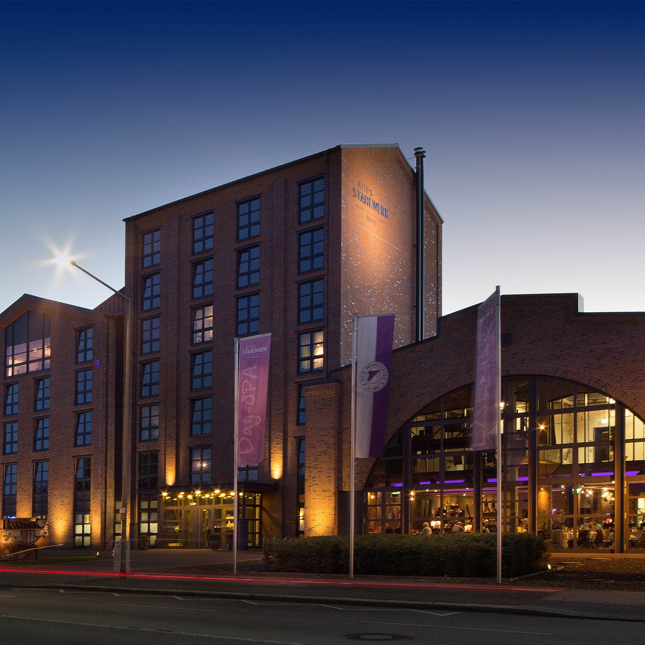 The Hotel Altes Stahlwerk in Neumünster during dusk