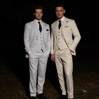 Buy 2 suits and get 10% off the purchase
10% off shoes, ties and shirts on any suit purchases
Buy 4 suits and get one free
10% off ties, shirts & shoes with a 3 piece suit

*T&Cs 